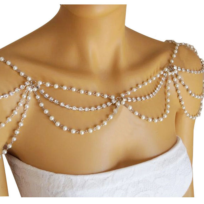 Handcrafted Vintage-Inspired Faux Pearl Shoulder Necklace Bridal