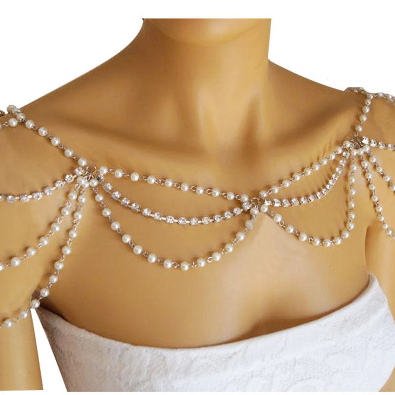 Handcrafted Vintage-Inspired Faux Pearl Shoulder Necklace Bridal