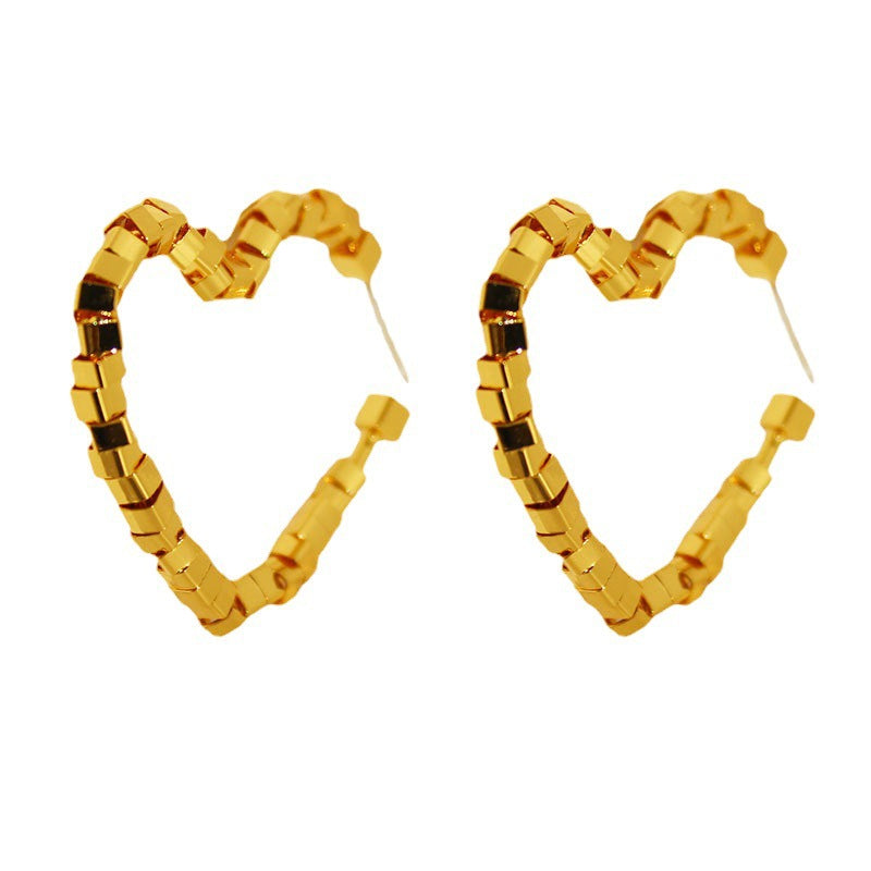 Geometric Love - Metallic Square Bead Heart Earrings