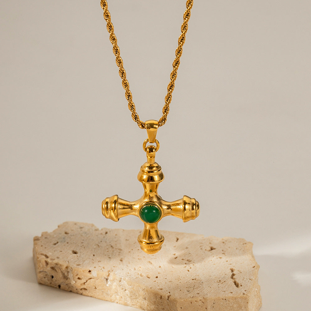 Cross necklace with tiger's eye pendant