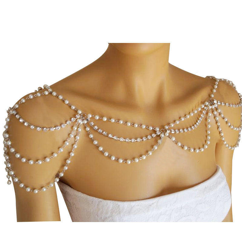 Handcrafted Vintage-Inspired Faux Pearl Shoulder Necklace Bridal Wedding Shoulder Accessory