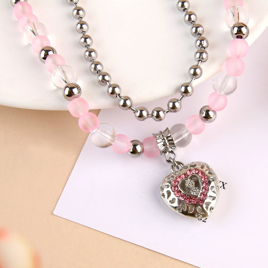 Two Layer Beaded Heart Pendant Necklace