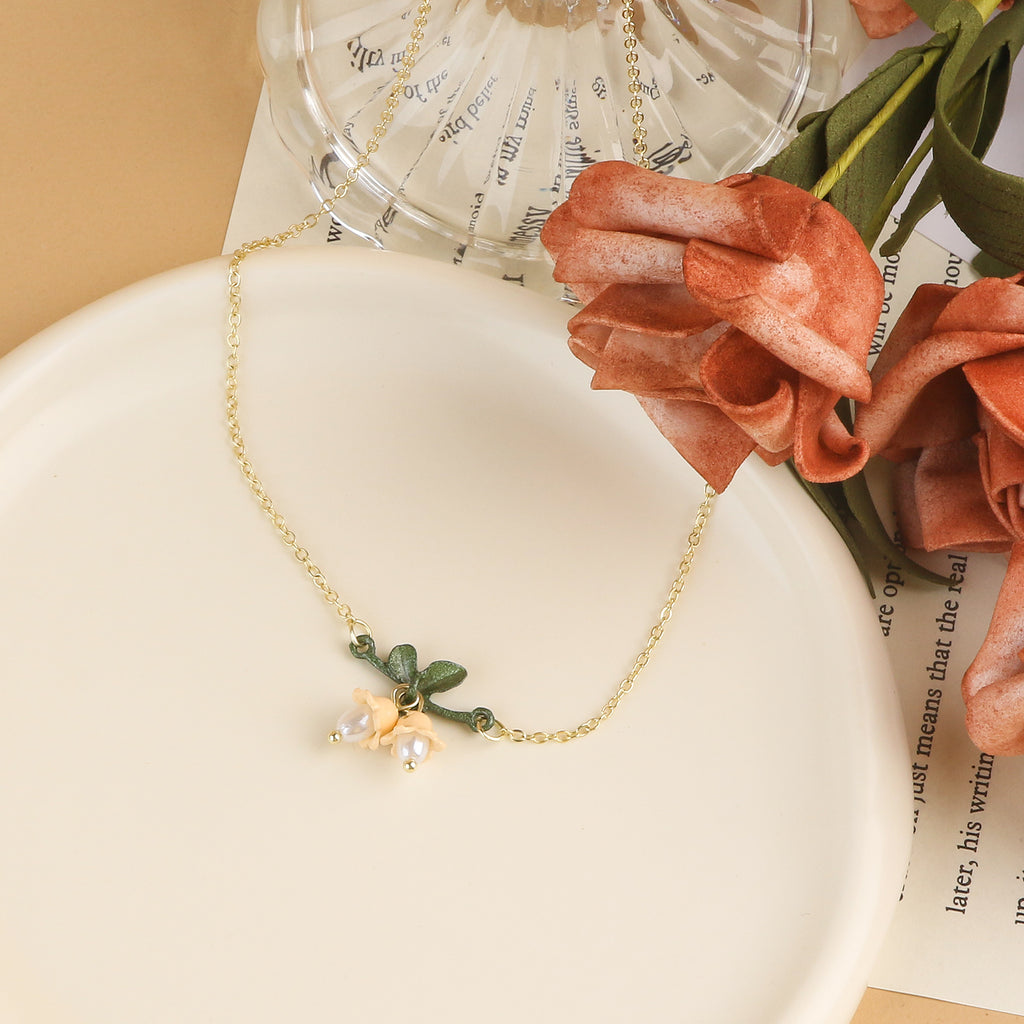 Perle Fleur Feuille Collier et Bracelet