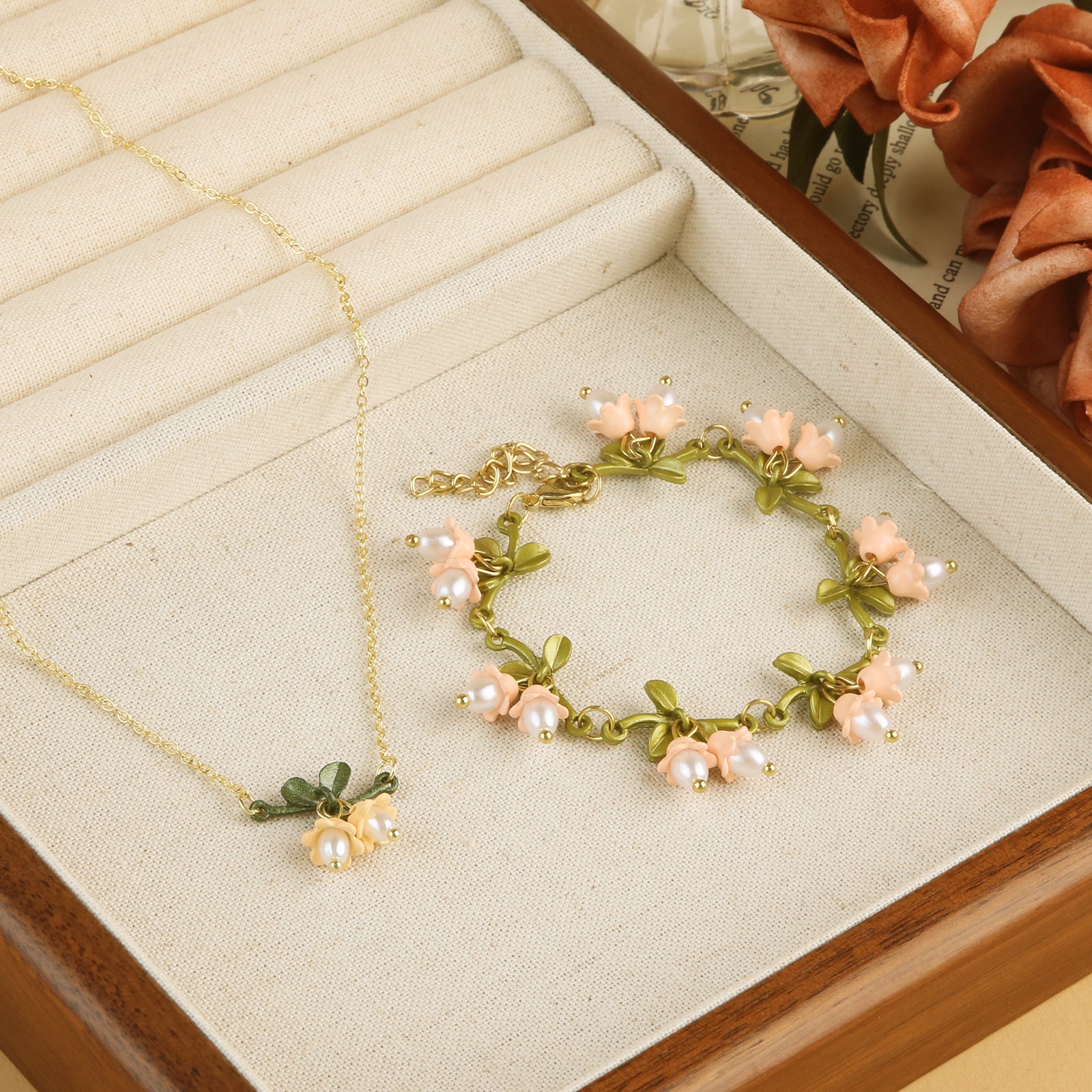 Pearl Flower Leaf Necklace&Bracelet| Chic Stylish |Sheilabox