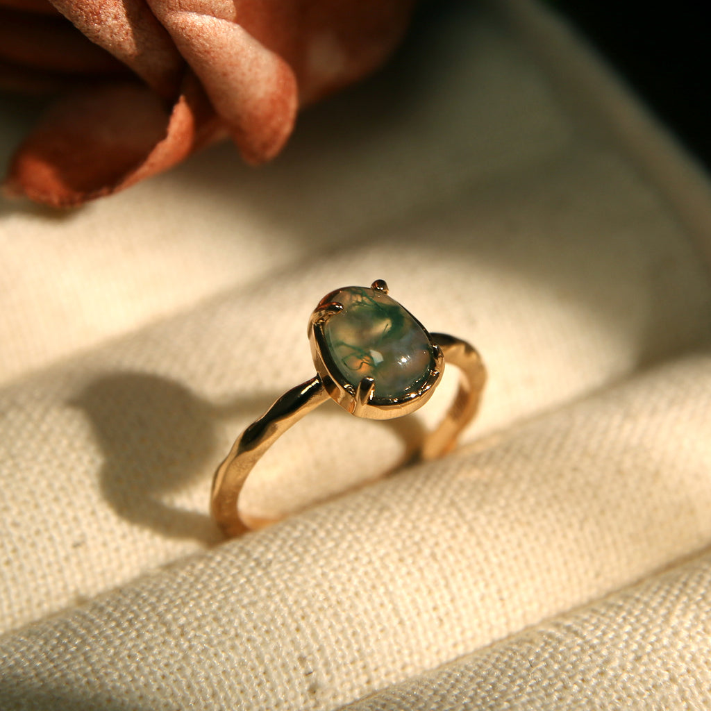 Moss agate ring Green mossy stone Organic solitaire 55%OFF