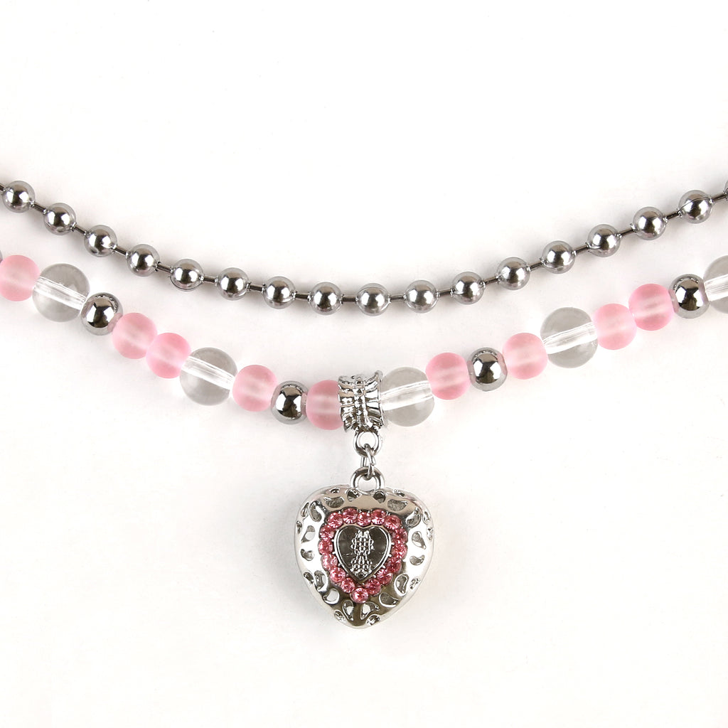 Two Layer Beaded Heart Pendant Necklace