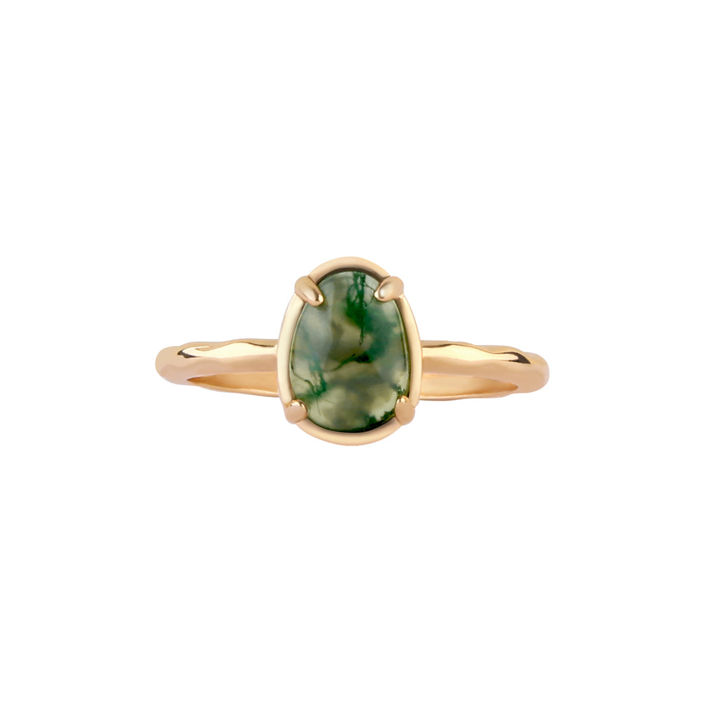 Moss agate ring Green mossy stone Organic solitaire 55%OFF