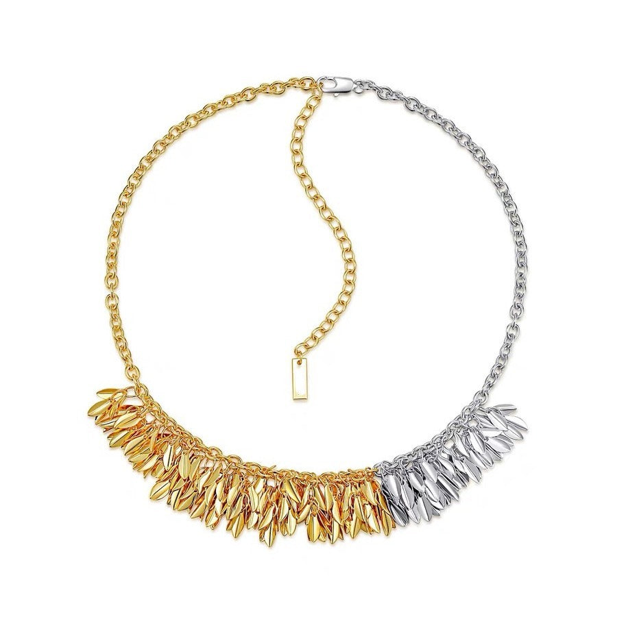 Autumn Harmony: Gold and Silver Leaf Tassel Necklace