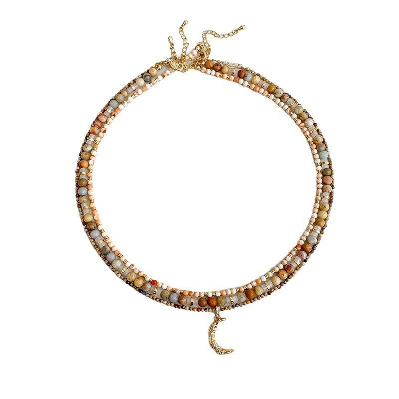 Moonstone Elegance - Vintage Dobbamine Beaded Pendant Necklace