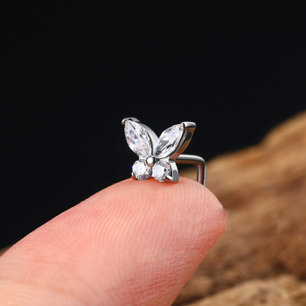 Butterfly Zirconia Silver Nose Stud