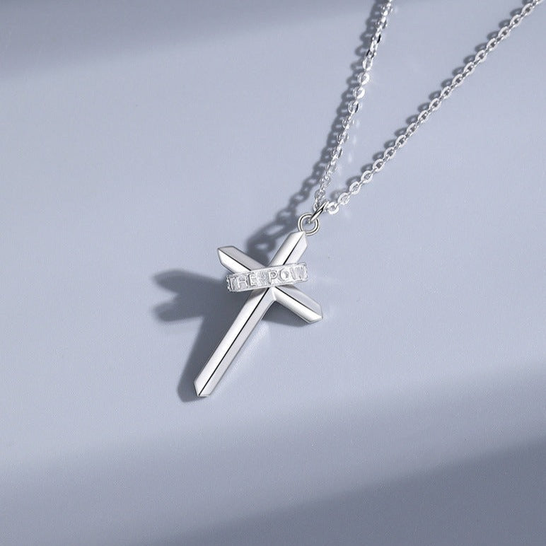 Silver Cross Harmony: Men's Trendy Sterling Silver Necklace