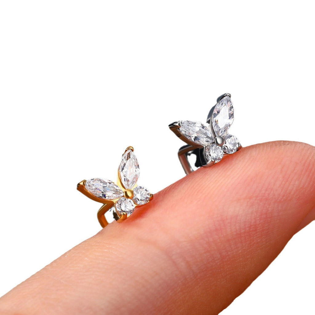 Butterfly Zirconia Silver Nose Stud