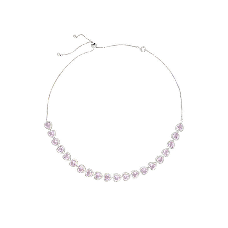 Sweetheart Blush - Luxe Pink Heart Zirconia Choker Necklace