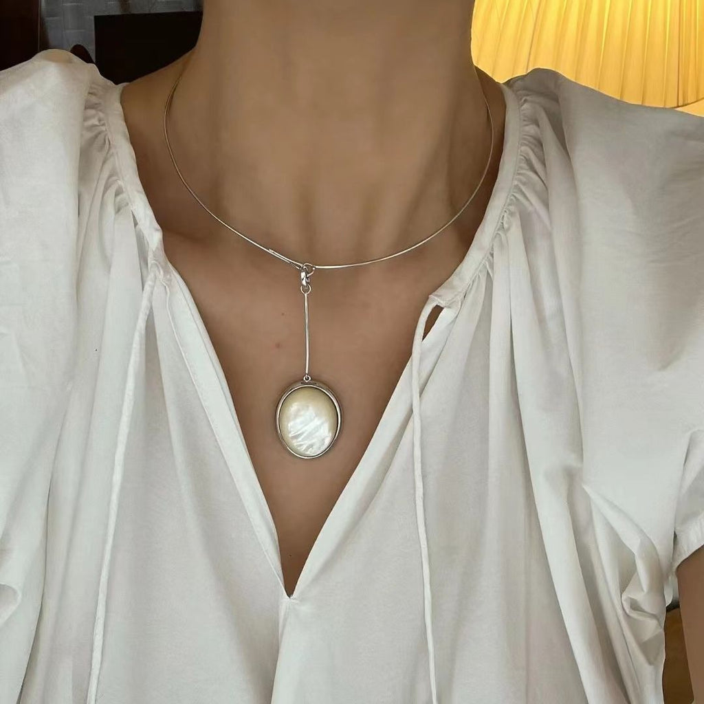 Lustrous Arboreal Whisper: Mother-of-Pearl Marquetry Necklace