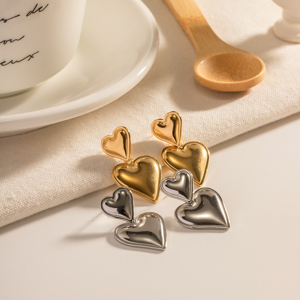 Bicolor Heart Whispers - Gold and Silver Layered Heart Stud Earrings