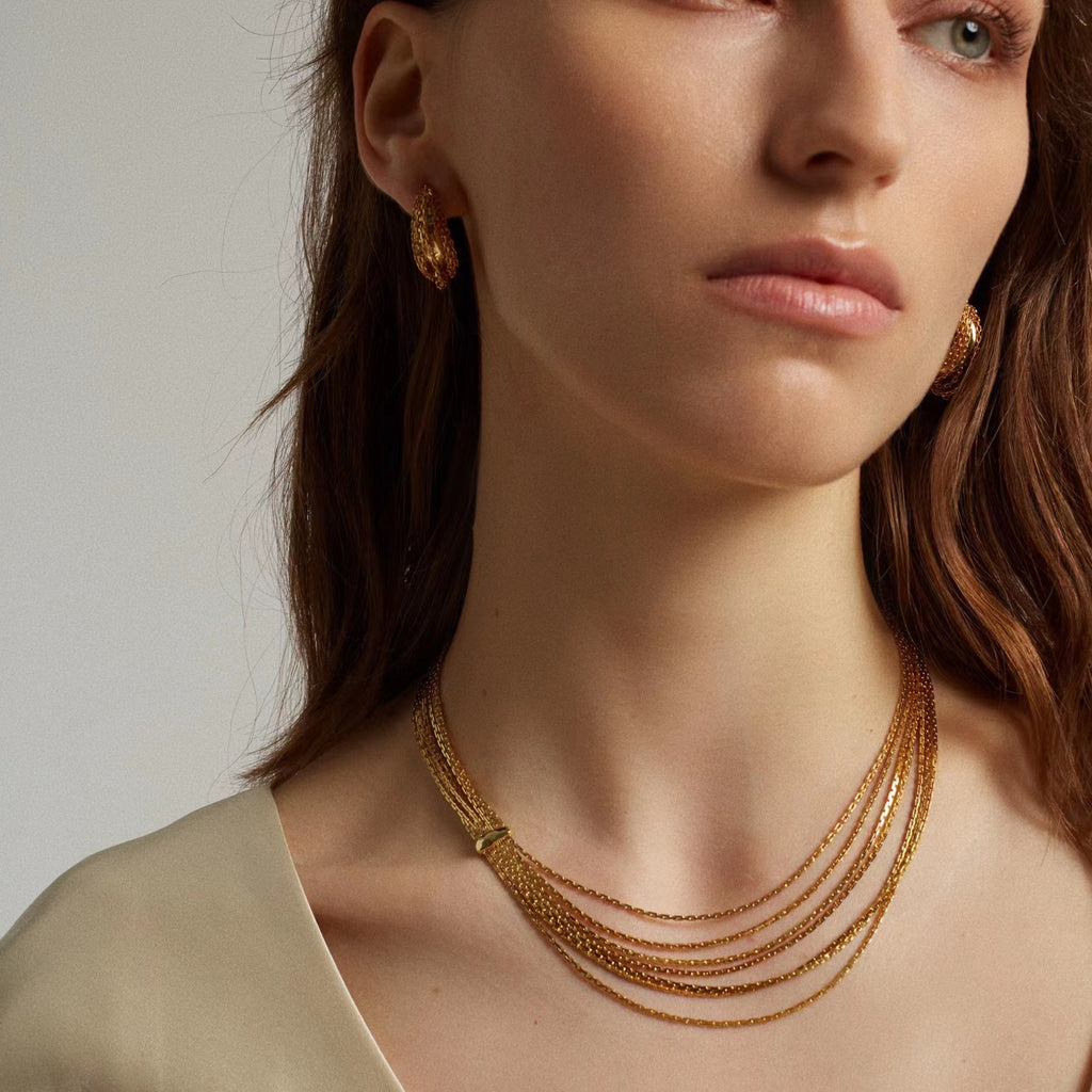 Golden Luxury French-Design Multi-Layer Serpentine Chain Necklace