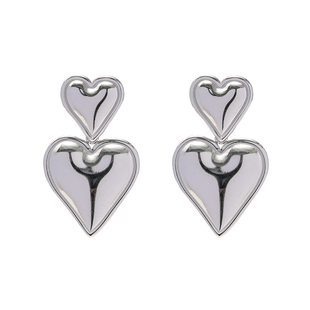 Bicolor Heart Whispers - Gold and Silver Layered Heart Stud Earrings