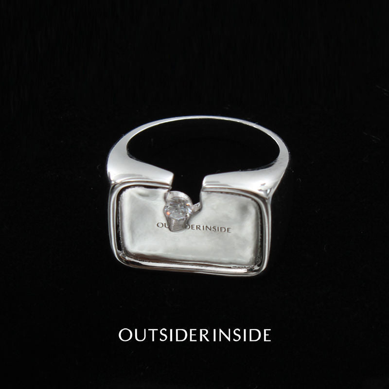 Notched Shattered Diamond Signet Ring