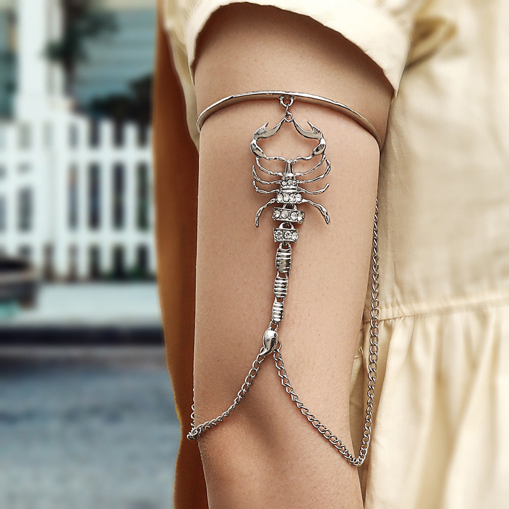 Antique Sterling Silver Scorpion Charm Armlet with Cascading Chains
