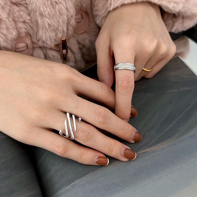 Geometric Confession S925 Silver Index Ring