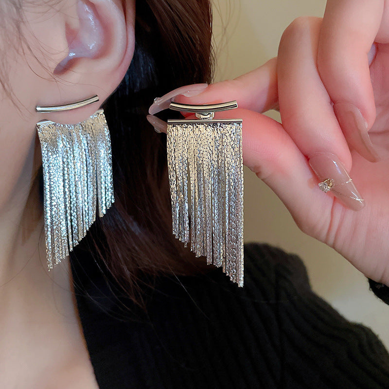Tassel Cascade - Silver Needle Long Drop Earrings