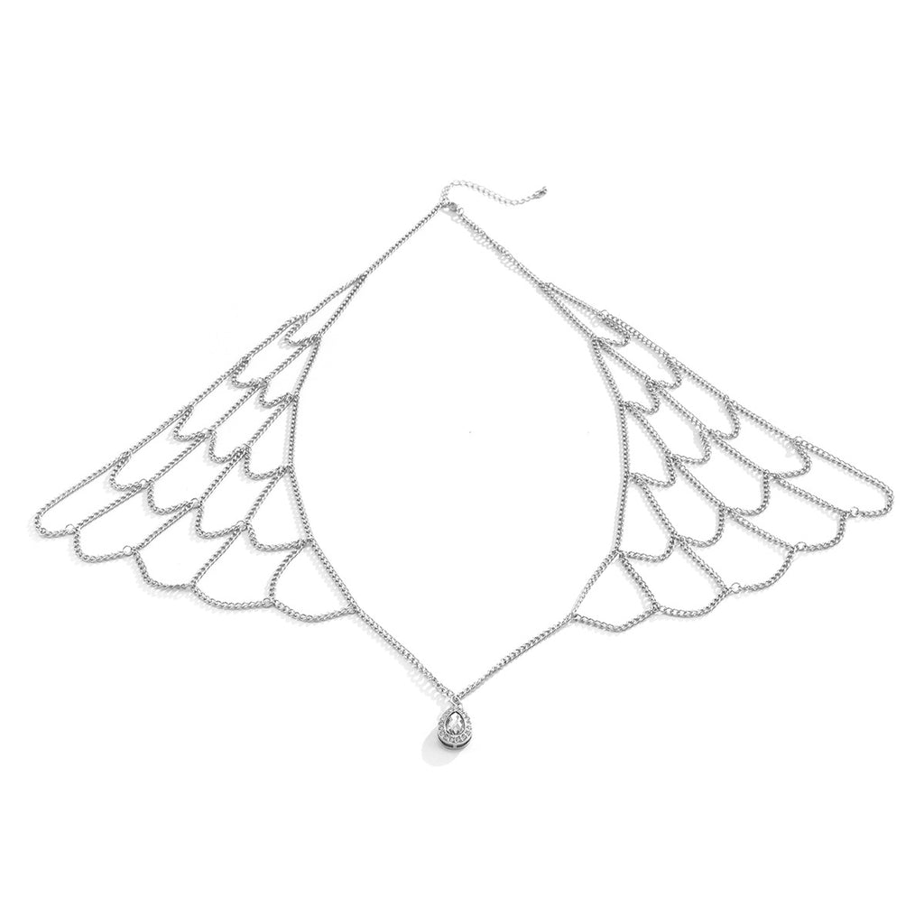 Geometric Cascade Shoulder Chain with Teardrop Pendant