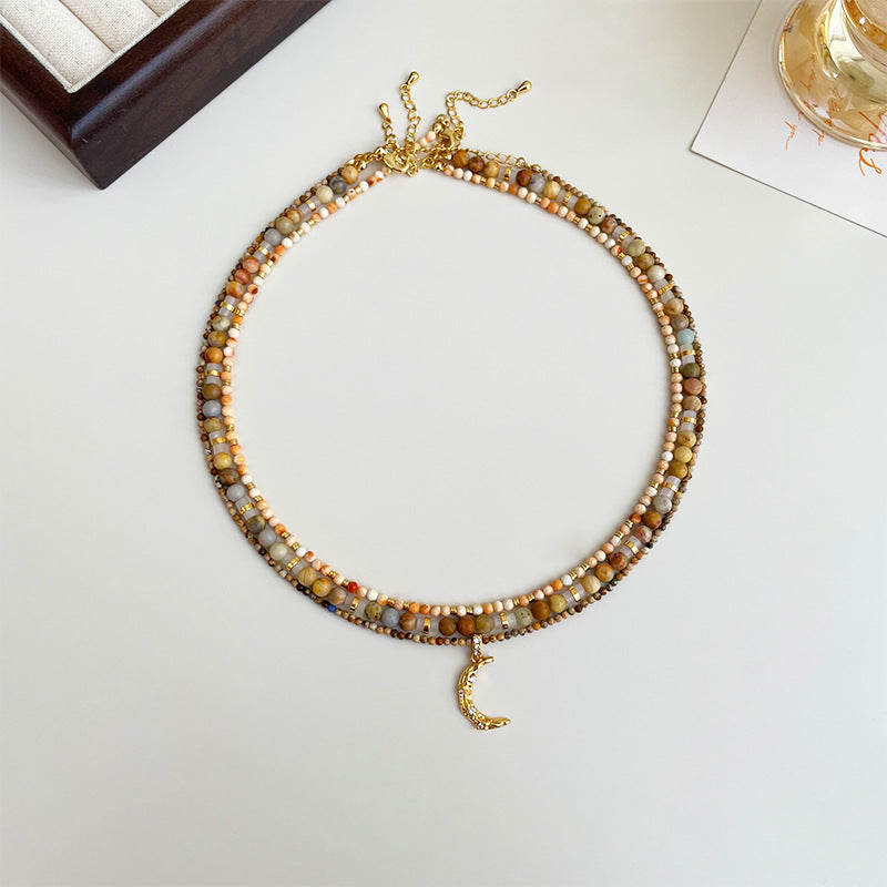 Moonstone Elegance - Vintage Dobbamine Beaded Pendant Necklace
