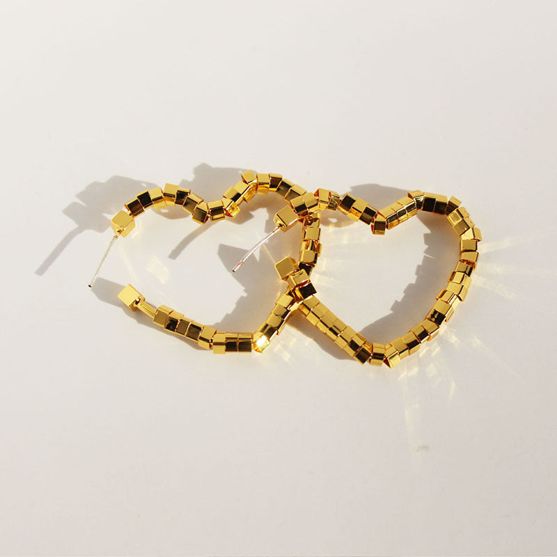 Geometric Love - Metallic Square Bead Heart Earrings