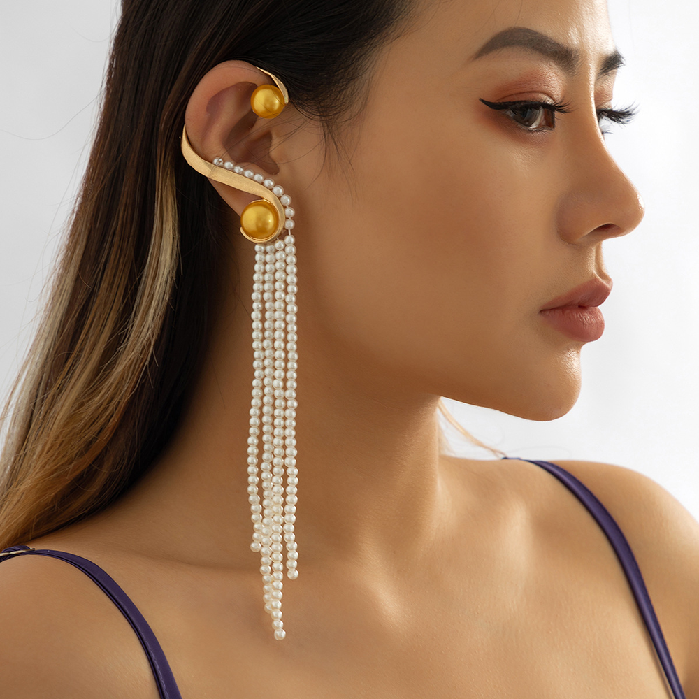 Baroque Faux Pearl Tassel Exaggerated Earrings