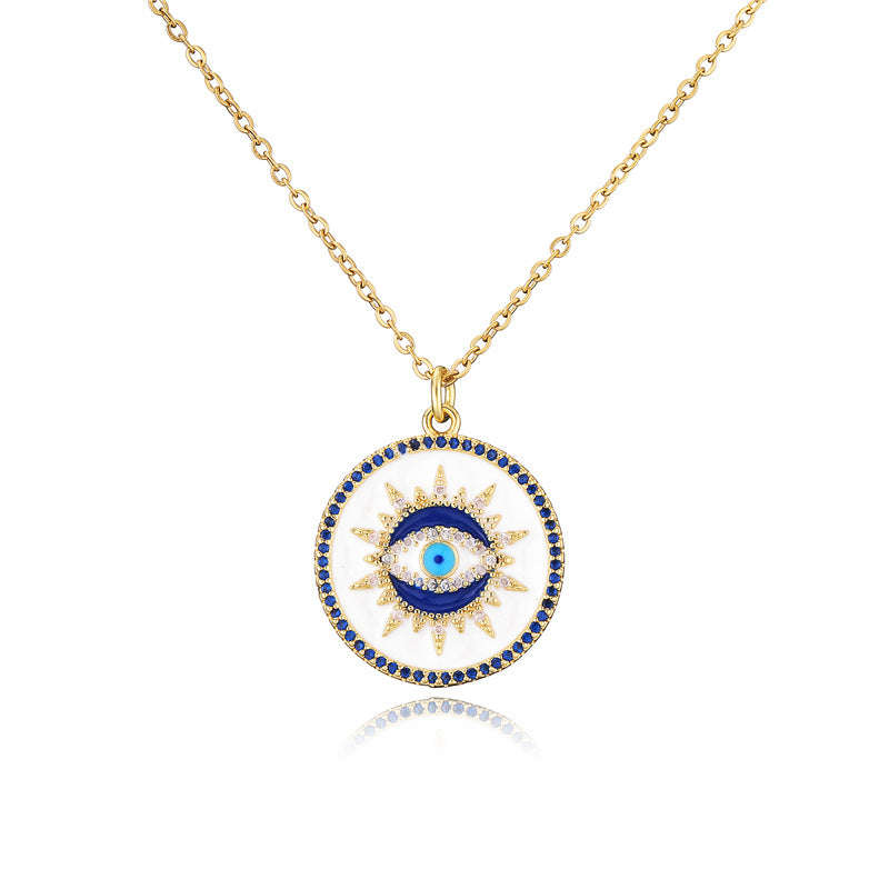 Blue Round Evil Eye Necklace