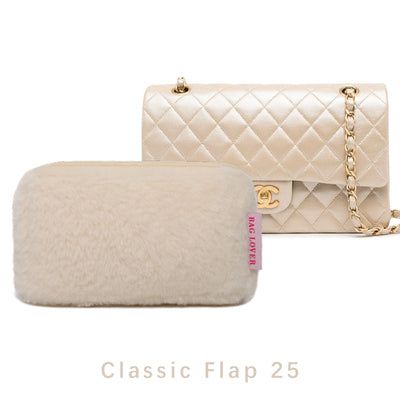 Cream White Furry Pillow Luxury Bag Shaper for Classic Flap Bag 17/20/25