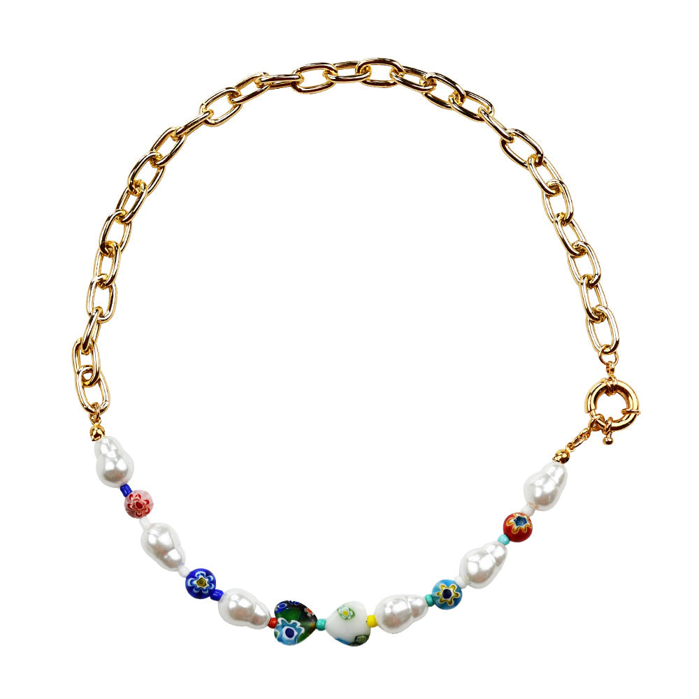Chain Floral Pearl Necklace