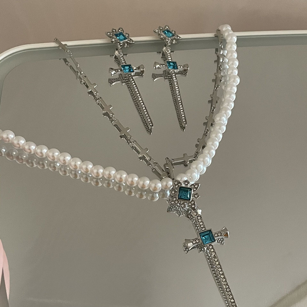 Dreamy Blue Cross Necklace & Earrings