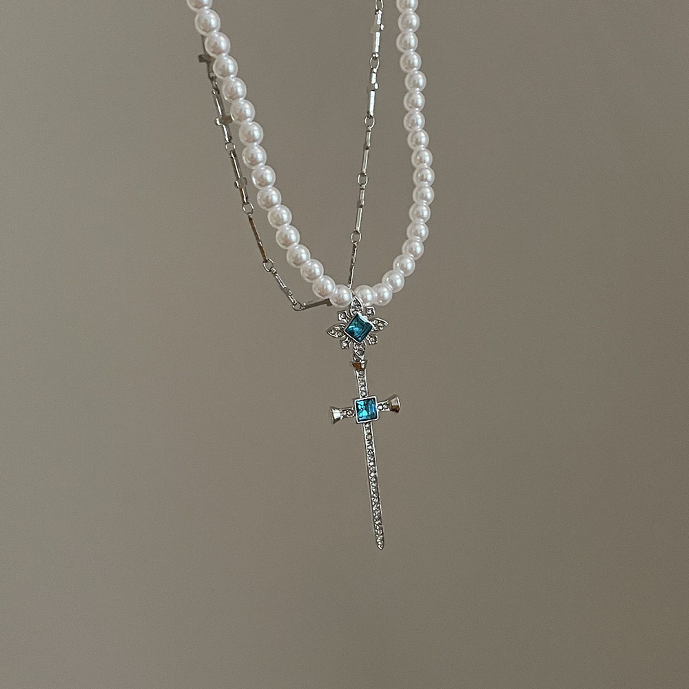 Dreamy Blue Cross Necklace & Earrings