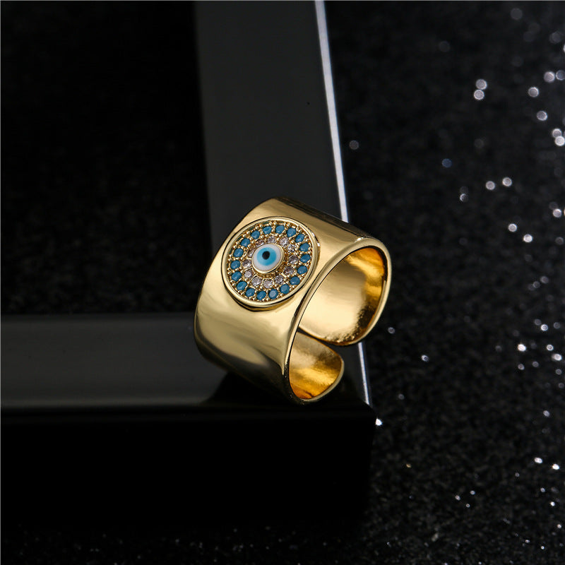 Evil Eye Gold Open Ring