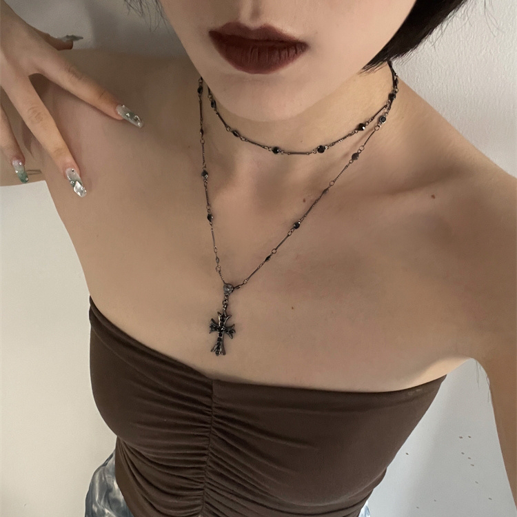Gothic Double Layer Cross Pendant Necklace