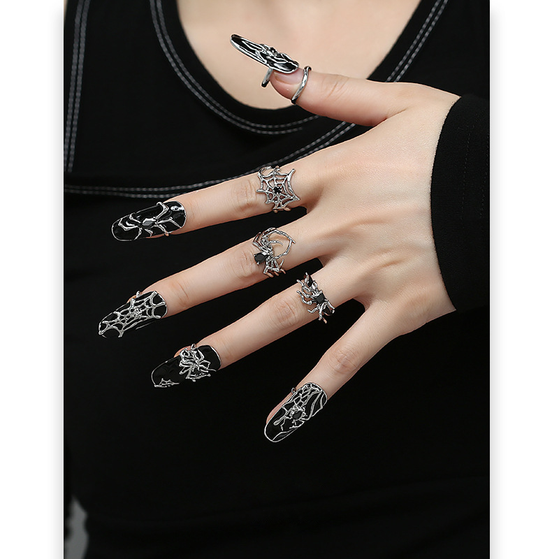 Gothic Spider Fingertip Nail Rings Chain Finger Ring,Fingertip Ring,Open Ring,Fingernail Protective Ring,Adjustable Ring,Nail Cover,Nail Accessory