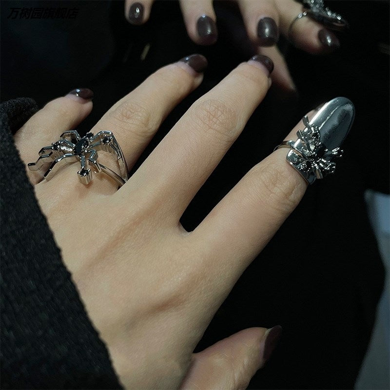 Gothic Spider Nail Ring Set Chain Finger Ring,Fingertip Ring,Open Ring,Fingernail Protective Ring,Adjustable Ring,Nail Cover,Nail Accessory