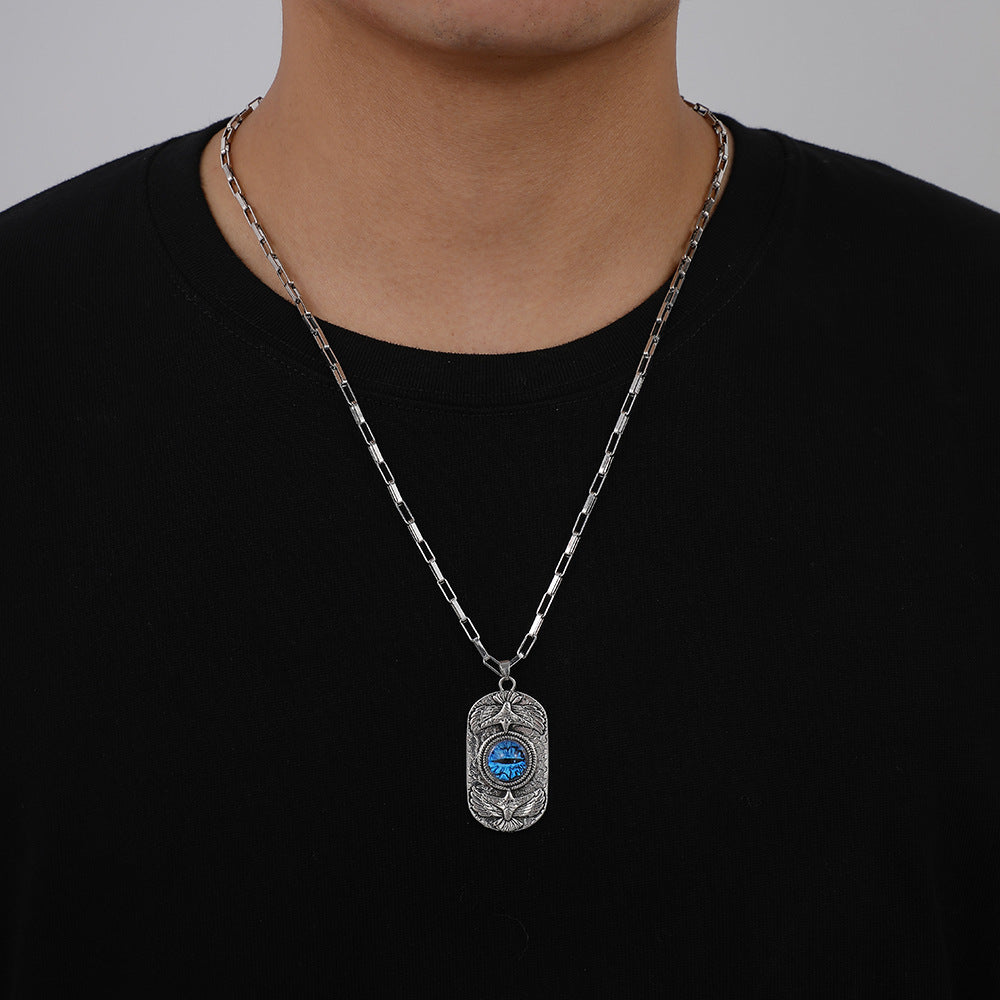 Hip-hop Double Eagle Tag Necklace with Evil Eye