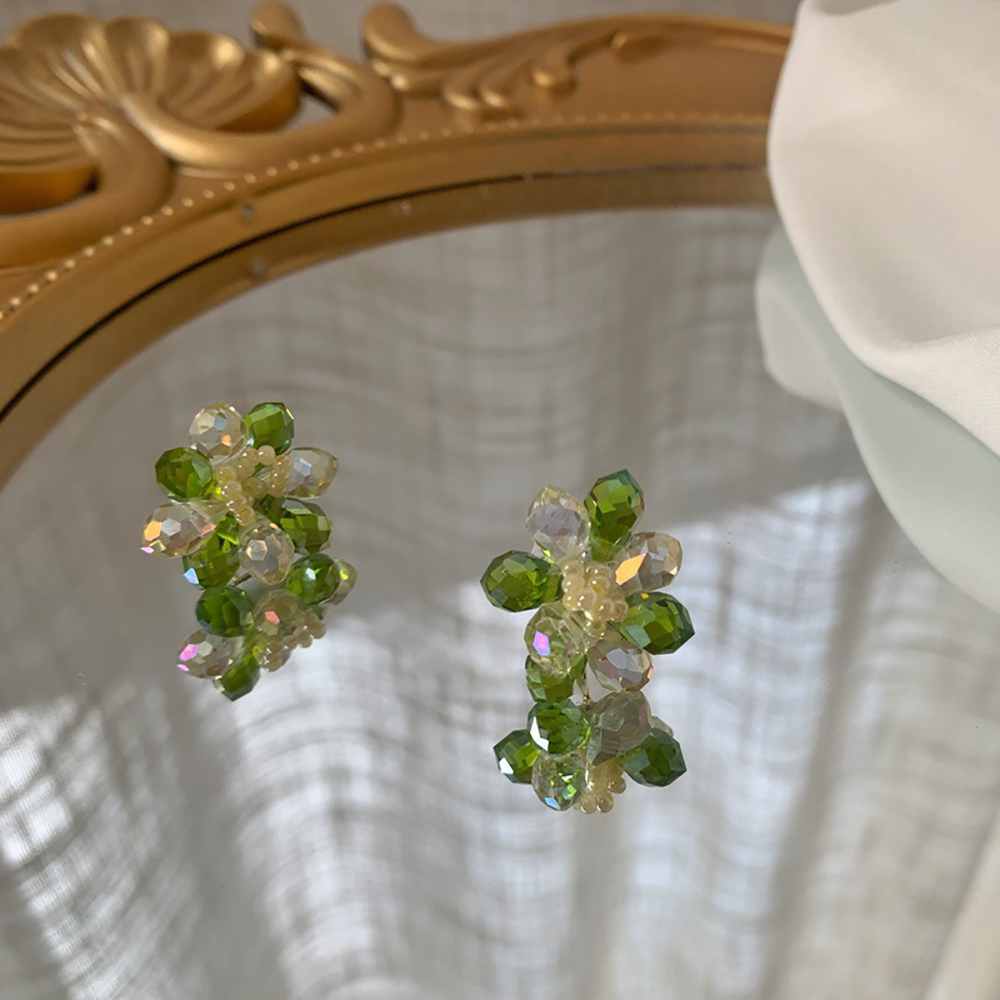 Boucles d'Oreilles Fleur en Cristal Vert Clair