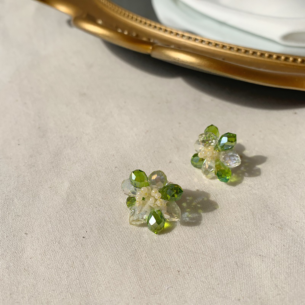 Light Green Crystal Flower Earrings