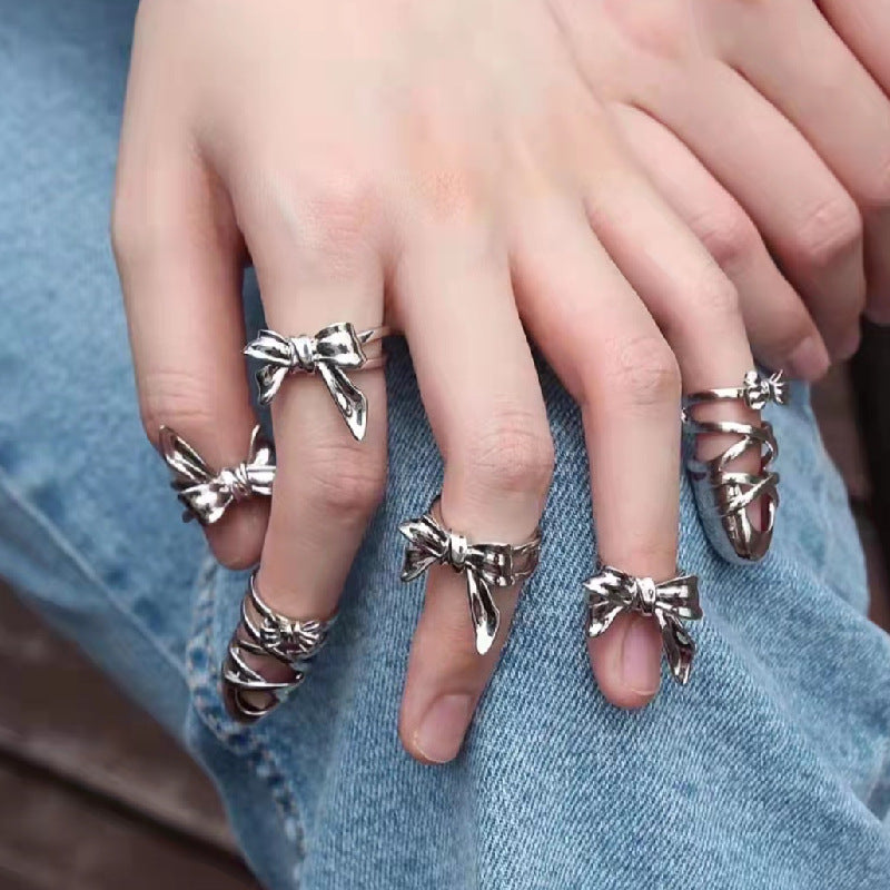 Metallic Bow Nail Rings