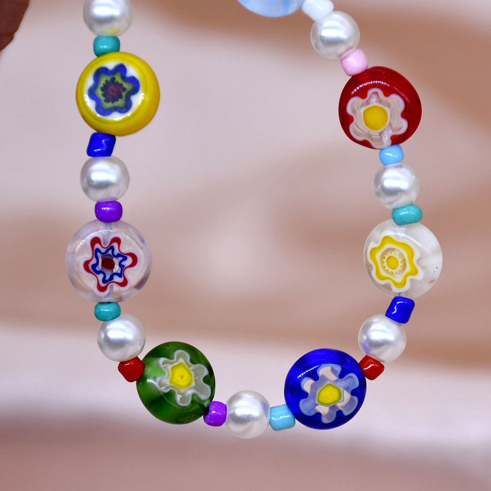 Multicolored Floral Pearl Necklace