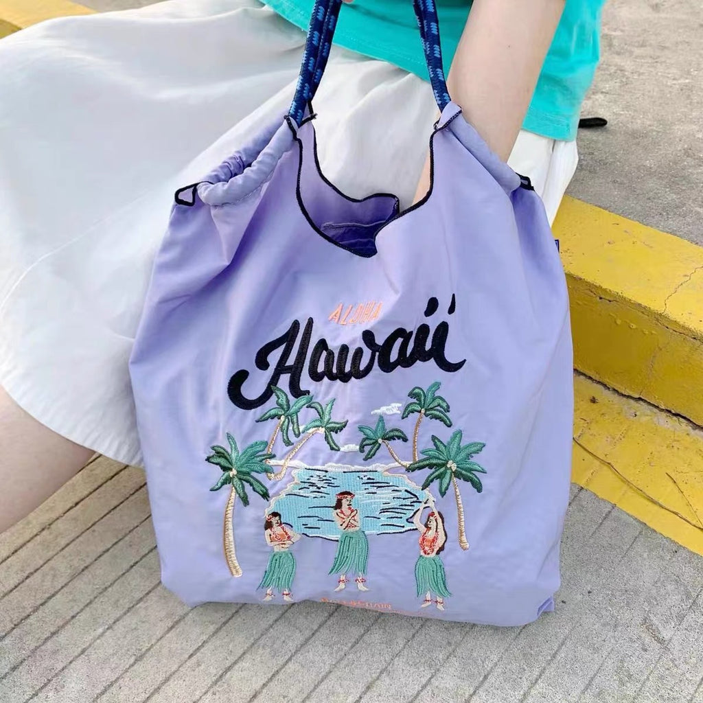 Embroidery Shopping Bag Hawaii Nylon Bag Shoulder Shopping Bag