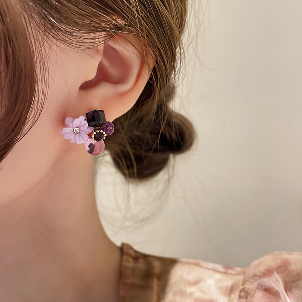 Boucles d'oreilles fleur en cristal d'opale