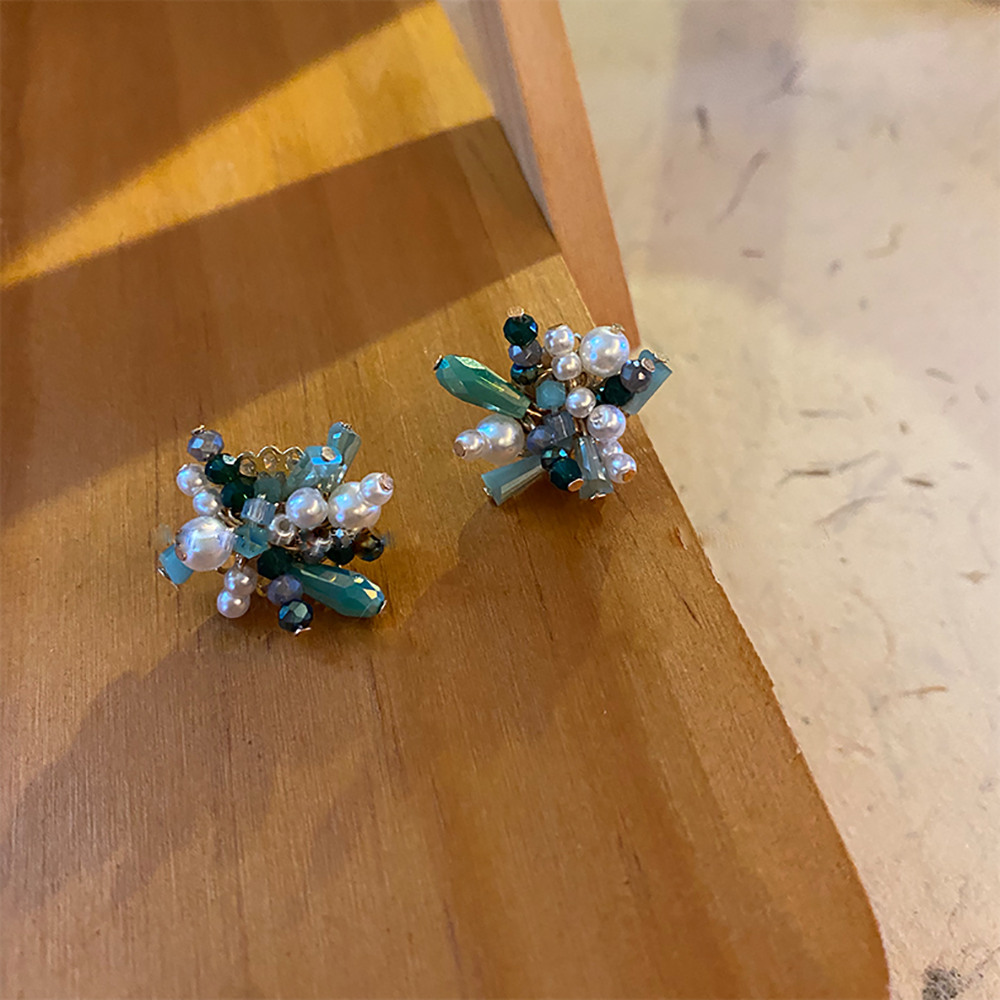 Boucles d'oreilles en cristal de perle vert paon