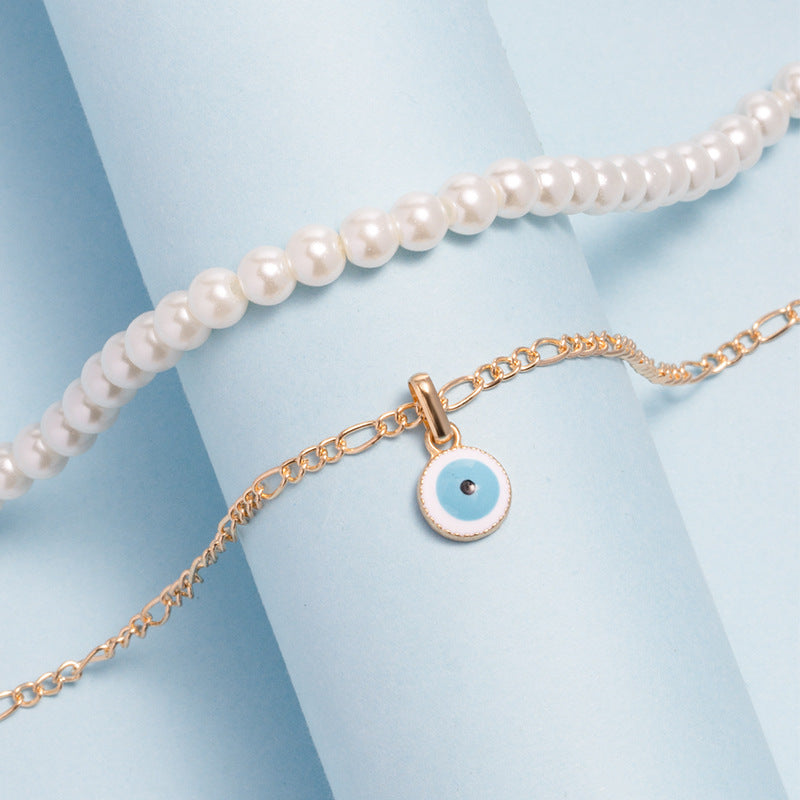 Pearl Evil Eye Double Necklace