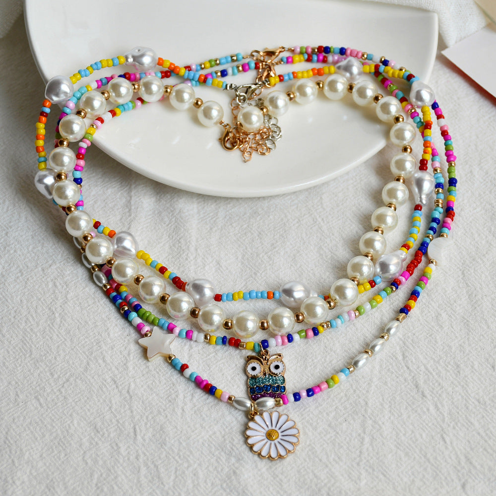 Rainbow pearl layered necklace