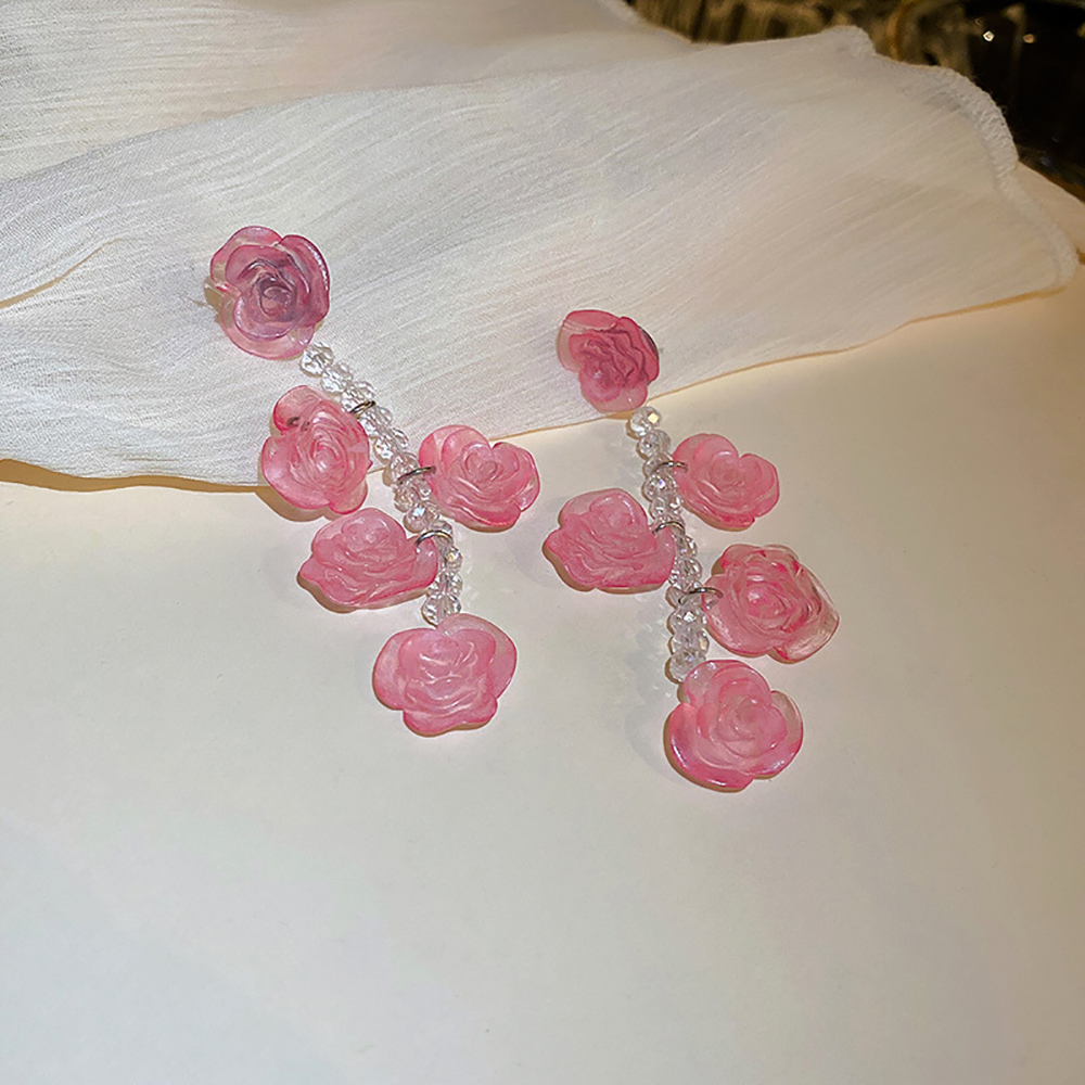 Pendientes de cristal de flor de rosa
