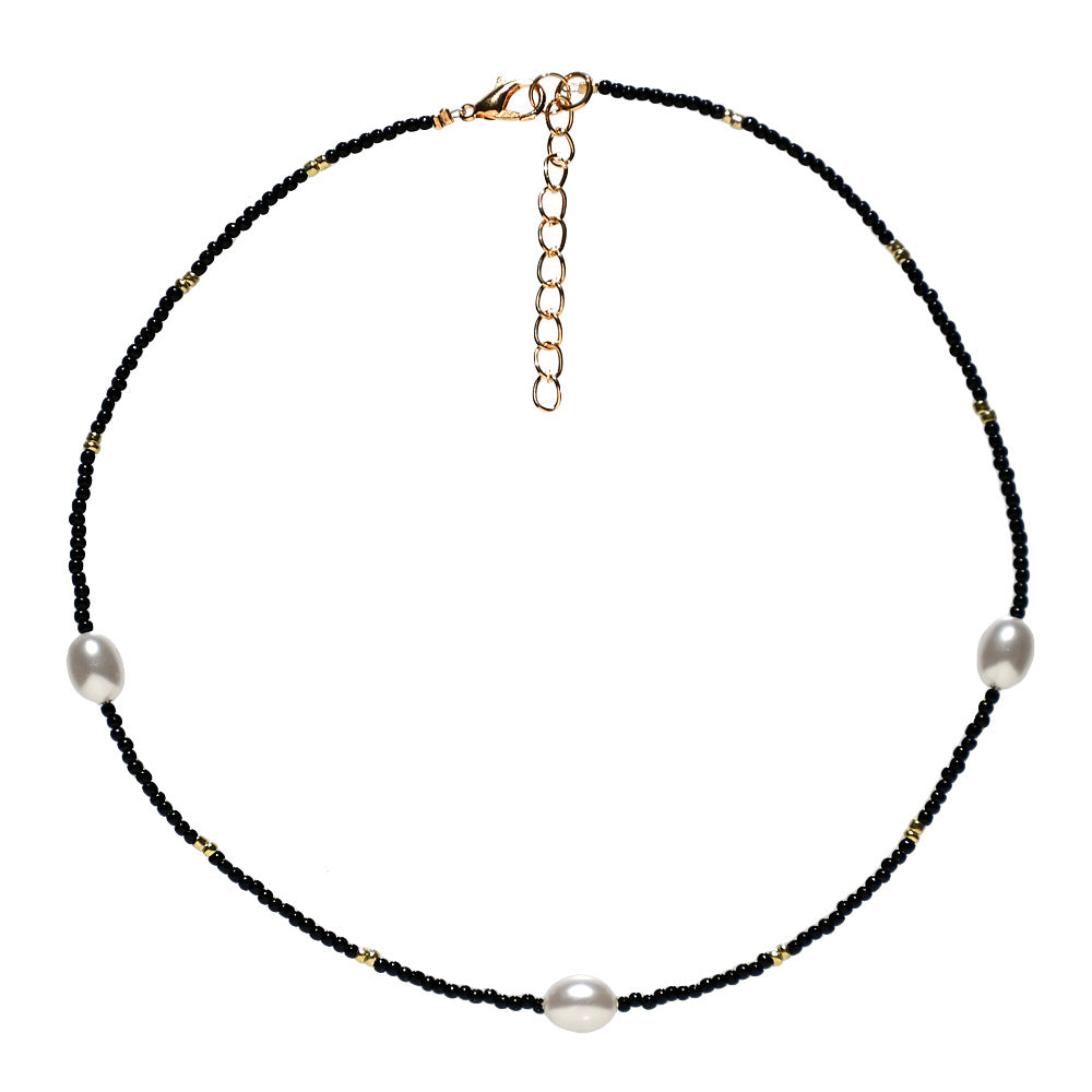 Seed Bead Pearl Choker Necklace